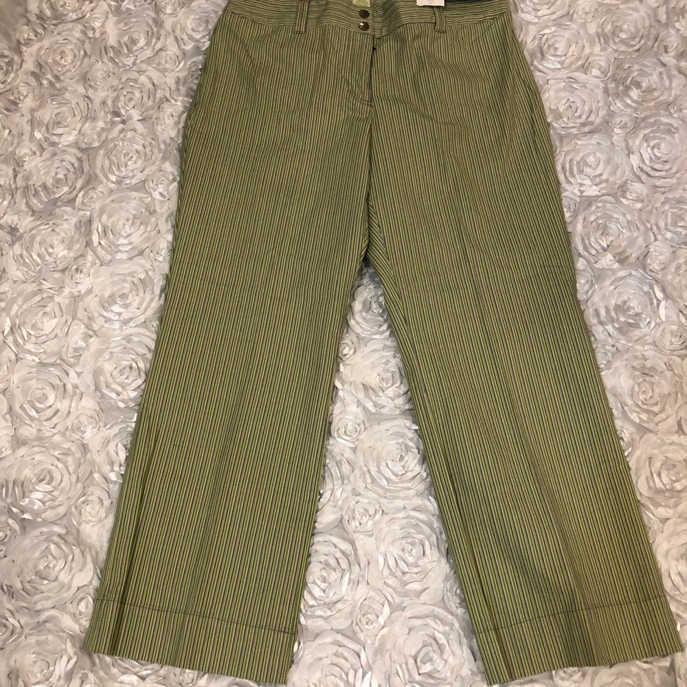 NEW Sigrid Olsen Green Stripe Crop Pants Size 8